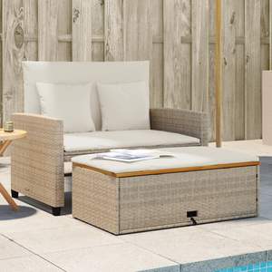 Canapé de jardin convertible 2 places en polyrotin beige - Product Image 1