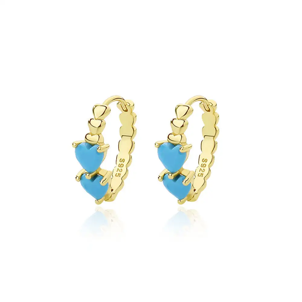 Summer Unique Vintage Design Blue Heart Stone Pendant 925 Silver Wholesale Designer Inspired Gold Infinity Latest Earrings Women