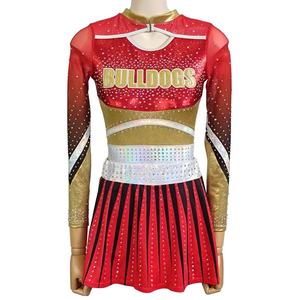 Vêtements de danse de cheerleading de haute qualité sur mesure, rouge, fendu avec des cristaux brillants pour filles - Product Image 1