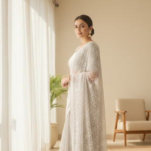Sari Chikankari élégant avec de fines broderies traditionnelles, tissu doux et look ethnique gracieux - Product Image 6