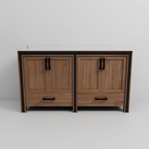 Legno Rustico Stile Barnwood 60 Pollici L X 22 Pollici Mobile Bagno Doppio con Top in Marmo Coltivato - Product Image 6