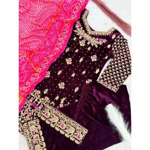 Ensemble haut-plazzo pour femmes de créateur avec broderie et travail de moti riveté, y compris dupatta, ensembles élégants pour femmes ornés - Product Image 3