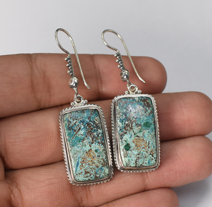 Natural Turquoise Dangle <b>Earrings</b> In 92.5 Sterling Silver Anniversary Gift For Her - Product Image 1