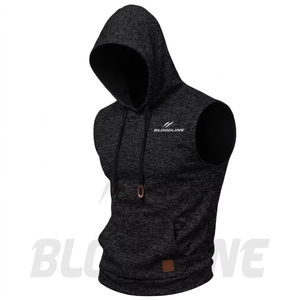 Hoodies Bloodline Gilet à capuche sans manches pour homme, coupe ajustée, respirant, en maille, blanc, avec poche et imprimé frontal, style décontracté d'été - Product Image 3