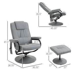 Gray Recliner Massage Chair with Footstool and Remote Control for Office or Living Room Use - Product Image 3
