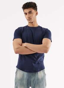 Camiseta Formal para Hombre, Color Azul Marino Sólido, Corte Curvo, con Tejido de Punto Lavado - Product Image 4