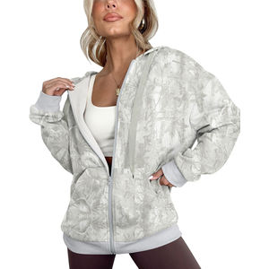 Ventes en gros de sweats à capuche surdimensionnés pour femmes avec fermeture éclair, 100% coton, logo personnalisé sur le devant, vêtements de rue - Product Image 3