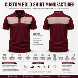 เสื้อโปโลผู้ชายสีมารูนเบจ ขายส่ง แขนสั้น ผ้าฝ้ายปิเก้ 100% ระบายอากาศได้ดี สไตล์ลำลอง ปักโลโก้ได้ - Product Image 6
