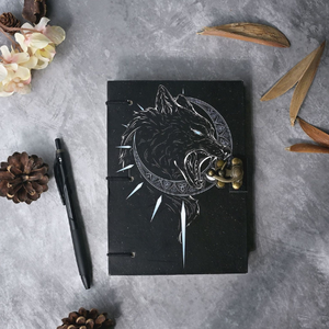 Mystic Wolf Journal | Printed Cardboard Hardcover <b>Notebook</b> | Fantasy Wolf Spirit Diary | 200 White Pages | 7x5 - Product Image 6