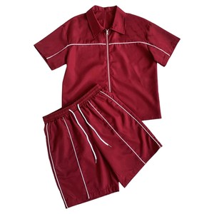 Conjunto de Camiseta Polo Roja de Manga Corta con Cierre y Pantalones Cortos para Hombre, Color Sólido, Ropa Casual de Verano, Transpirable, Tejido de Poliéster - Product Image 4