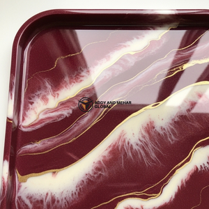 Luxury Burgundy <b>Marble</b> Resin Serving Tray – Handmade Glossy Decorative <b>Coffee</b> <b>Table</b> Tray - Product Image 5