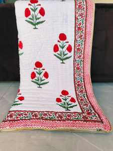 Edredón de Algodón Estampado a Mano, Ligero y Cálido, Estilo Jaipuri Razai, Hecho a Mano por Artesanos, Reversible, para Invierno - Product Image 2