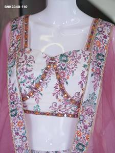 Fournisseur de crêpes françaises de qualité supérieure avec impression numérique et travail manuel, ensemble crop-top, palazzo et boléro en organza, de Surat - Product Image 6