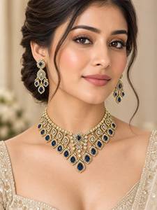 Indian Mores Gold Plated <b>Crystal</b> Rhinestone Moissanite Bridal Jewelry <b>Set</b> Necklace Earrings Engagement Gift Wedding Party Wear - Product Image 6
