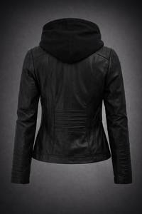 Veste en cuir à capuche pour femme, style Café Racer, vintage, en cuir véritable souple, vêtement d'extérieur - Product Image 4