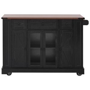 K K 53 Isola da Cucina Stile Fattoria con Carrello Scorrevole, Due Ante in Vetro Temperato e Presa di Corrente - Product Image 1