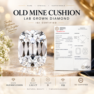 เพชรคาร์บอนสังเคราะห์ทรง Old Mine Cushion น้ำหนัก 2.02 กะรัต สี D ความสะอาด VS1 ได้รับการรับรองจาก IGI รุ่น CC-11608 สำหรับทำเครื่องประดับ - Product Image 1