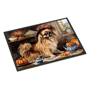 Tibetan Spaniel Fall Kitchen Pumpkins Non-Slip Doormat 24H X 36W <b>Indoor</b> Outdoor Entryway Rug Washable Low Pile Front <b>Door</b> <b>Mat</b> - Product Image 1