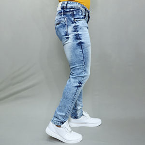 Jeans en denim de coton extensible bleu taille mi-haute pour hommes Gex en gros - Product Image 2