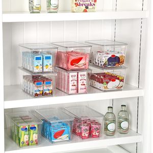 Boîtes de rangement en plastique empilables transparentes avec couvercles, lot de 1, contenants moyens avec poignées pour l'organisation du garde-manger, modèle D0100XUT3RU - Product Image 4