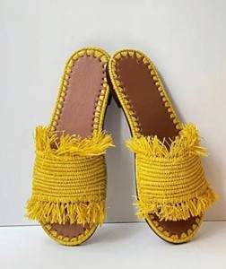 Handmade Raffia Sandals – Moroccan Summer <b>Slides</b>, Boho Woven Shoes for Women - Product Image 1