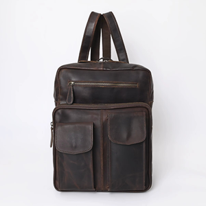 Vintage Style Genuine Leather <b>Backpack</b> Large Capacity Travel and School <b>Backpack</b> - Product Image 1