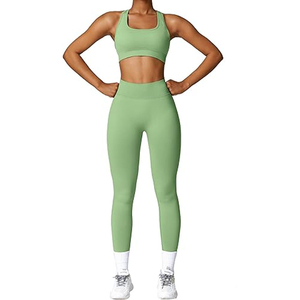 Ensemble de yoga à carreaux pour femme : soutien-gorge de sport, short taille mi-haute et leggings en Spandex/Nylon, séchage rapide, léger et respirant, tenue de sport 2 pièces - Product Image 2