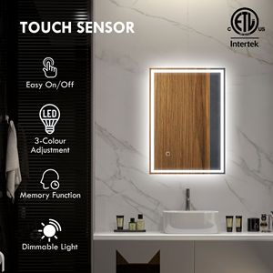 Specchio LED da Bagno 32x24 Pollici, Smart Touch Dimmerabile, Portatile con Cornice in Legno, Specchio per Trucco Personalizzabile in 3 Colori per Parete - Product Image 4