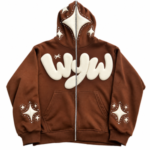 Nouveau style – Sweat à capuche zippé surdimensionné pour homme en coton 100 % écologique, marron, avec logo en polaire sur le devant, manches classiques, style hiver - Product Image 1