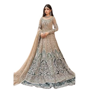 Robe de mariée moderne blanche Gharara pour femmes indiennes et pakistanaises, longue, coupe trapèze, à manches longues, pour mariage - Product Image 1