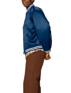 Casual High Quality Plus-Size Breathable High School Wholesale Blue Baseball Satin Varsity Jacket For <b>Men</b> - Product Image 3