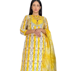 Ensemble de pantalons Kurtis de travail brodés à la main en mousseline pure de qualité supérieure Trouver des fabricants Kurti en Inde - Product Image 1
