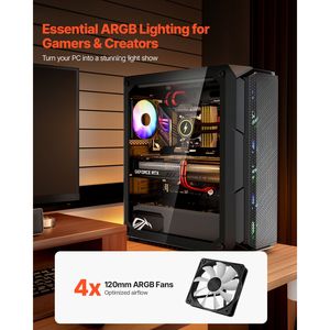 Case PC Gaming Mid Tower ad Alto Flusso d'Aria con 4 Ventole ARGB da 120 mm, Gestione Cavi Semplificata, Filtro Antipolvere, Pannello in Vetro Temperato, Formato Mini-ITX - Product Image 2