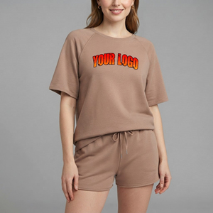 Vêtements décontractés d'été 100% coton pour femmes, ensemble 2 pièces, broderie personnalisée et dentelle, logo vintage, streetwear confortable, hip hop - Product Image 1