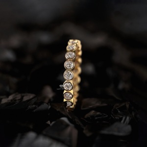 แหวนเพชรทรงกลมฝังแบบเต็มวง 14K ทองคำเหลือง แหวนแต่งงานแบบซ้อนได้ แหวนครบรอบ ผู้จัดจำหน่ายขายส่ง - Product Image 2