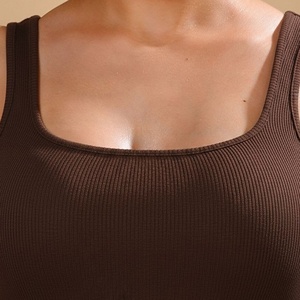 Hot Selling Womens Ribbed Crop Tank <b>Top</b> Brown Cotton Sleeveless Scoop <b>Neck</b> Casual Camisole Manufacturer - Product Image 5