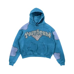 Sudadera con capucha de invierno para hombre, estilo urbano, bordada con pedrería, 100% algodón, vintage, desgastada, con cremallera y parche personalizados, corte cropped - Product Image 3