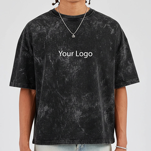 T-shirt Hip Hop Homme Grande Taille 100% Coton Délavé à l'Acide Col Rond Manches Courtes Coupe Ample Respirant Logo Personnalisé – Meilleure Vente - Product Image 1