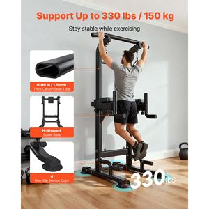 Torre di Allenamento 330 LBS con Stazione Dip Regolabile a 12 Livelli, Base Stabile a Forma di H, Supporto per Schiena e Barra per Trazioni in Acciaio - Product Image 3