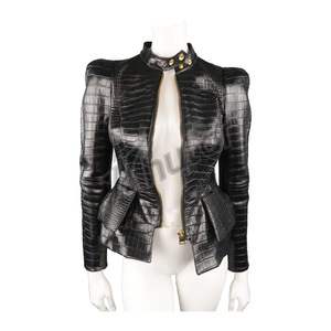 <b>Women's</b> Genuine <b>Leather</b> <b>Bomber</b> <b>Jacket</b> Stand Collar Full Sleeve Solid Belt Closure Anti Wrinkle Shearling Winter Style - Product Image 1