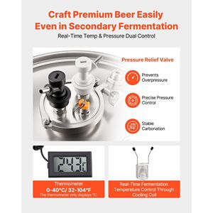 Fermentatore Secondario Conico Tutto-in-Uno in Acciaio Inox da 60L (16 Galloni) con Pressione di 15 PSI e Tubo di Raffreddamento per la Coltura del Lievito - Product Image 3