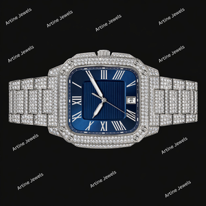 Reloj de pulsera cuadrado con esfera romana azul plateada, marco de cristal, indicador de fecha, reloj de lujo, moderno, elegante, regalo para hombre - Product Image 3