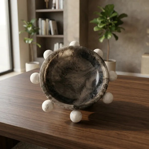 Bol de service décoratif moderne en résine polie, aspect marbre, moulé, pour la décoration de table à la maison ou pour un mariage - Product Image 3