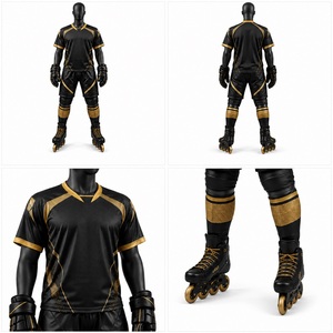 Tenue de hockey sur roulettes noire et or, maillot en mesh, short, chaussettes, vêtements de sport pour équipe adulte, design personnalisé, équipement de performance - Product Image 6