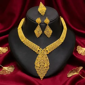 Gold Plated Brass Flower Jewelry Set for Women-Pendant Necklace with <b>Box</b> Chain Wedding & Party Occasions - Product Image 4