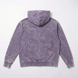 Wholesale Washed Purple <b>Zip</b> Hoodie with Rhinestone Star Accents | Vintage‑Look Athletic Fleece | OEM Streetwear Supplier - Product Image 2