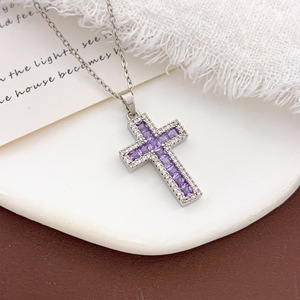 Collar con Colgante de Cruz de Moda, Cadena de Aleación de Zinc con Diamantes de Imitación, Joyería Religiosa Cristiana, Regalo Unisex para Uso Diario - Product Image 3