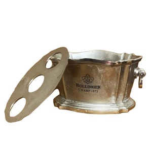 Seau à glace vintage Bollinger en argent pour bar, avec couvercle amovible, refroidisseur pour 3 bouteilles, fait main - Product Image 1
