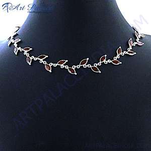 สร้อยคอจี้พลอยโกเมนหลากสีโทนสีเงินสุดพิเศษ - Product Image 1