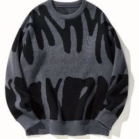 Pull jacquard col rond pour homme, version coréenne tendance, motif noir et blanc, grande taille, tricoté, collection automne-hiver, fabrication OEM